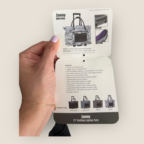 Calpak | Zanny Rolling Carry-On Tote | Zebra Print with Purple Interior | OS - Picture 11 of 12